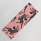 Bold Leopard Art Print on Pink with Floral Accents - Modern Animal Wall Art Yoga Mat Gallery Image 1