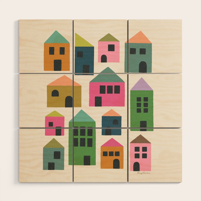 Happy Houses - Multi-colored Wood Wall Art Gallery Image 1