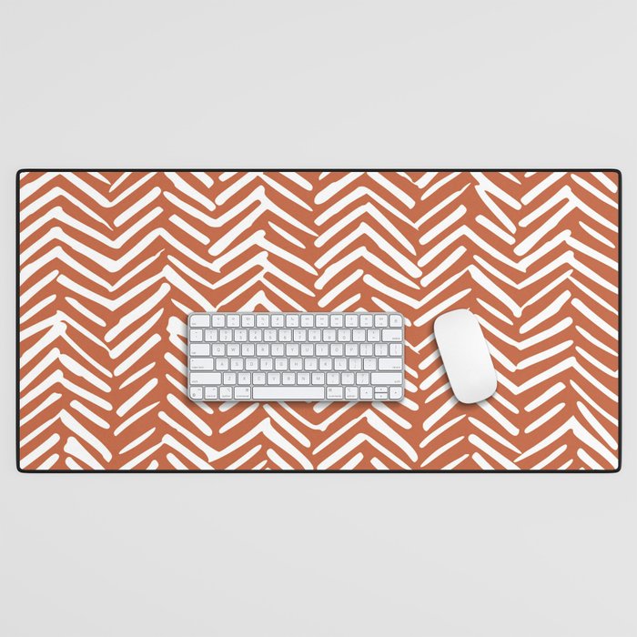 Boho, Abstract, Herringbone, Pattern, Terracotta Desk Mat Gallery Image 1