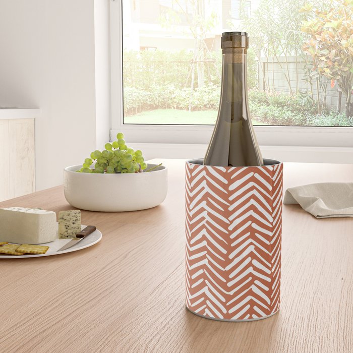 Boho, Abstract, Herringbone, Pattern, Terracotta Wine Chiller Gallery Image 4