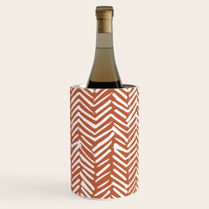Boho, Abstract, Herringbone, Pattern, Terracotta Wine Chiller Gallery Image 2