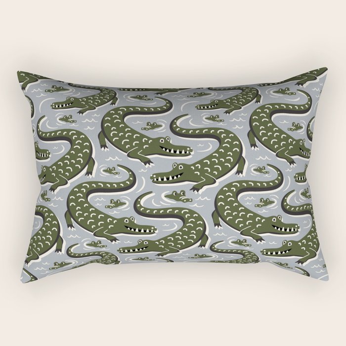 Alligator - Down In The Bayou - Grey Rectangular Pillow Gallery Image 2