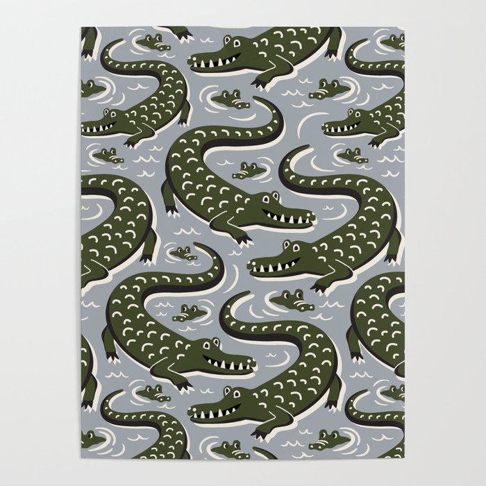Alligator - Down In The Bayou - Grey Poster Gallery Image 4