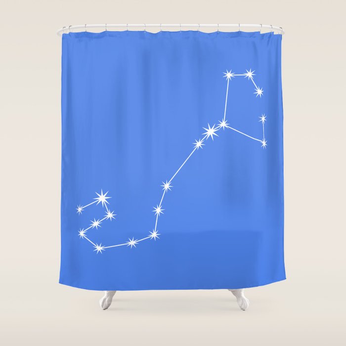 Scorpio Zodiac Star Constellation Line Art Bright Blue Shower Curtain Gallery Image 1