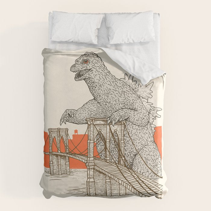 Godzilla vs. the Brooklyn Bridge Duvet Cover Gallery Image 1