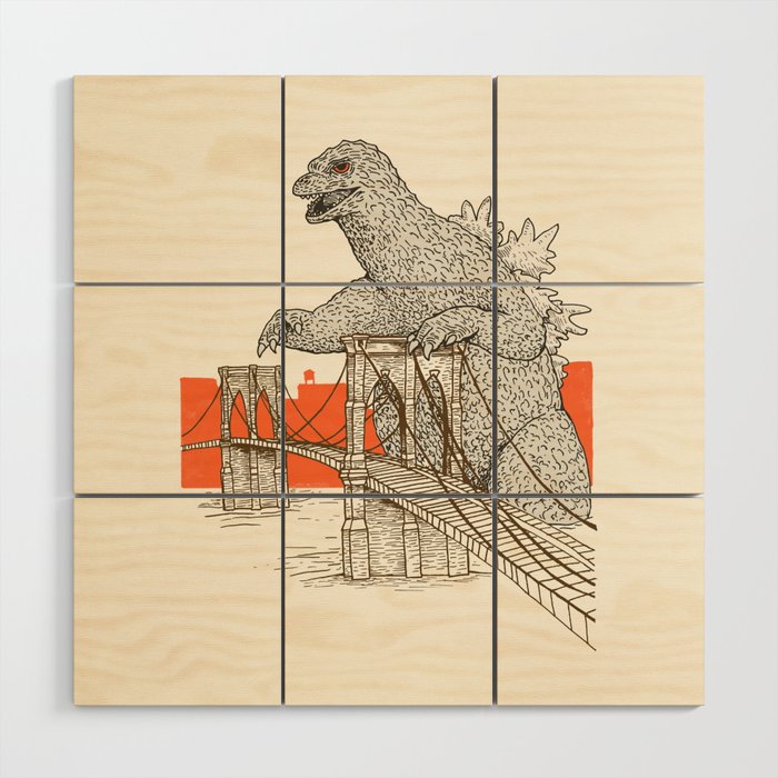 Godzilla vs. the Brooklyn Bridge Wood Wall Art Gallery Image 1