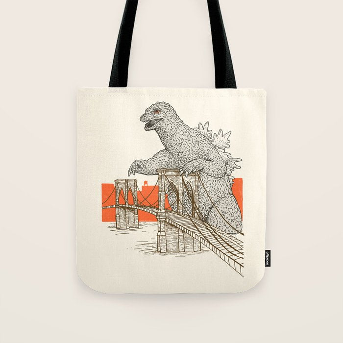 Godzilla vs. the Brooklyn Bridge Tote Bag Gallery Image 1