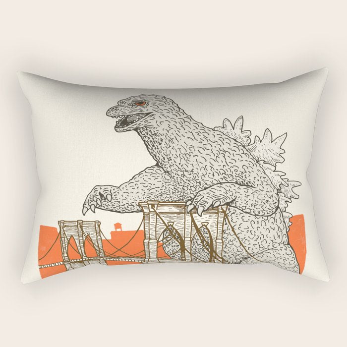 Godzilla vs. the Brooklyn Bridge Rectangular Pillow Gallery Image 2