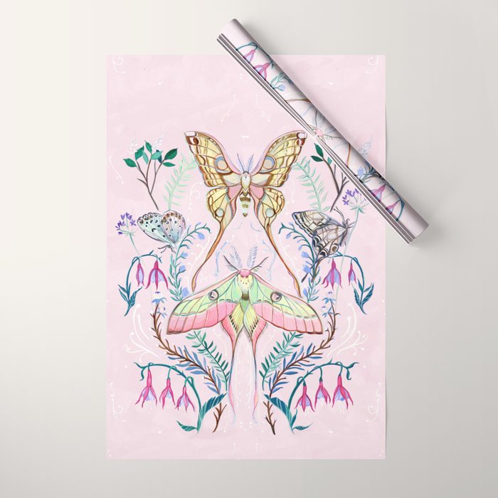Chinese Moon Moth and Butterflies Wrapping Paper Gallery Image 1