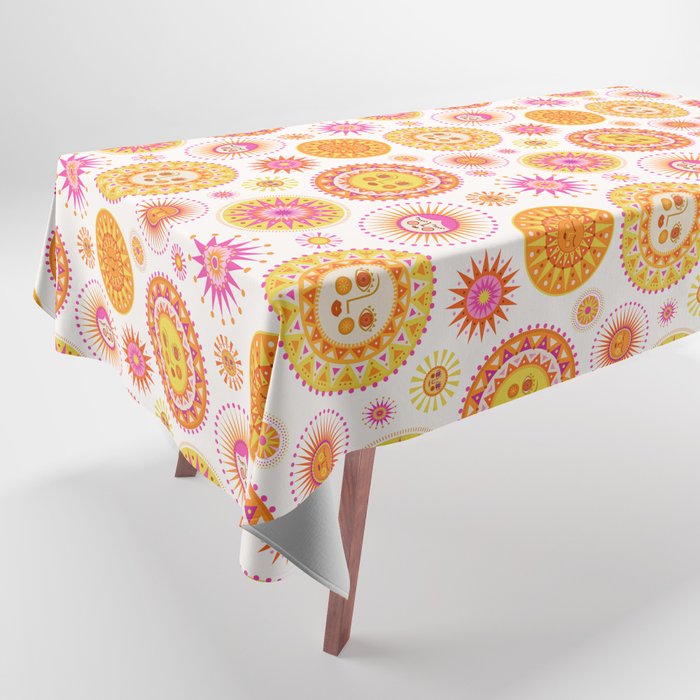 Retro Suns - Pink and Yellow Tablecloth Gallery Image 1