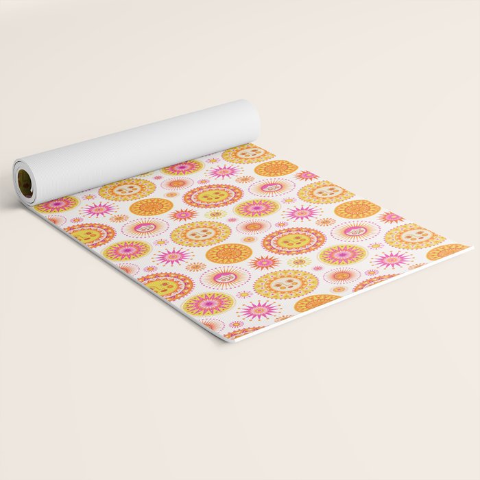 Retro Suns - Pink and Yellow Yoga Mat Gallery Image 2