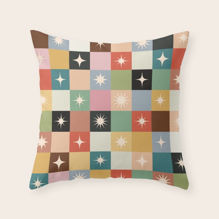 Retro Festive Sparkle Checker  Throw Pillow Gallery Image 6