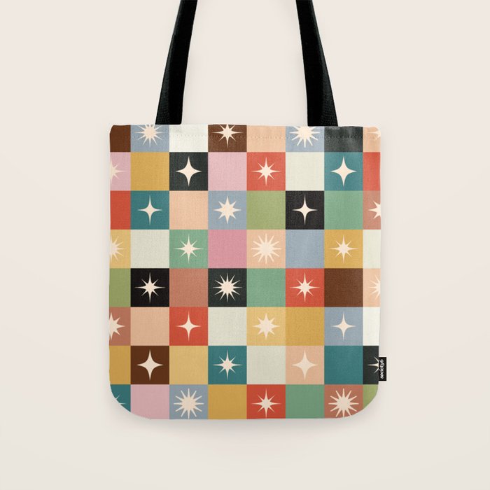 Retro Festive Sparkle Checker  Tote Bag Gallery Image 1
