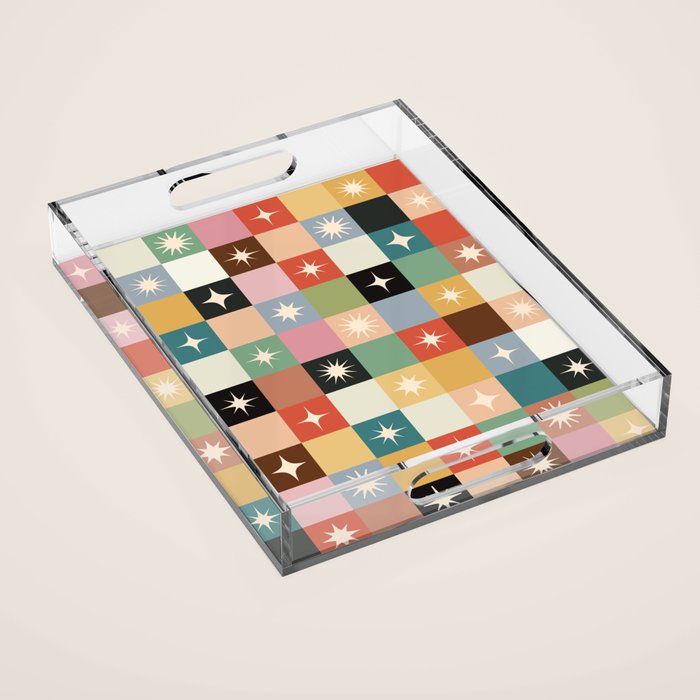 Retro Festive Sparkle Checker  Acrylic Tray Gallery Image 1