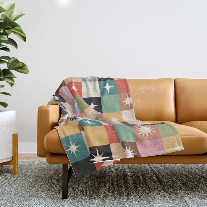 Retro Festive Sparkle Checker  Throw Blanket Gallery Image 1