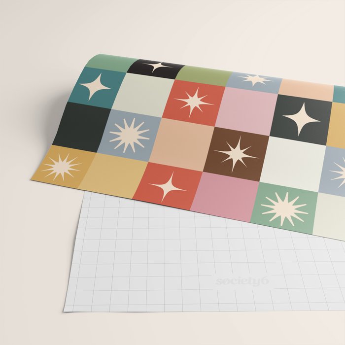 Retro Festive Sparkle Checker  Wrapping Paper Gallery Image 2