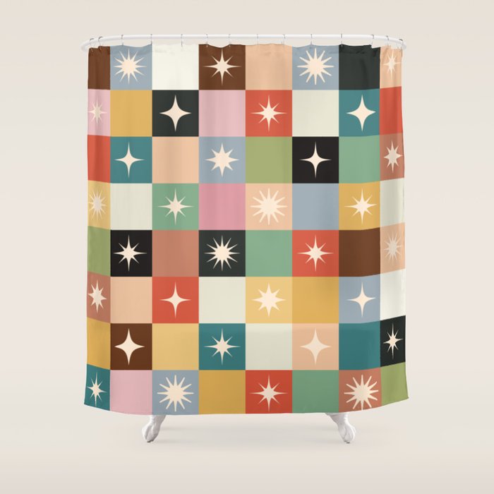 Retro Festive Sparkle Checker  Shower Curtain Gallery Image 1
