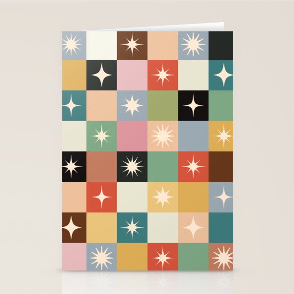 Retro Festive Sparkle Checker  Stationery Card Gallery Image 1