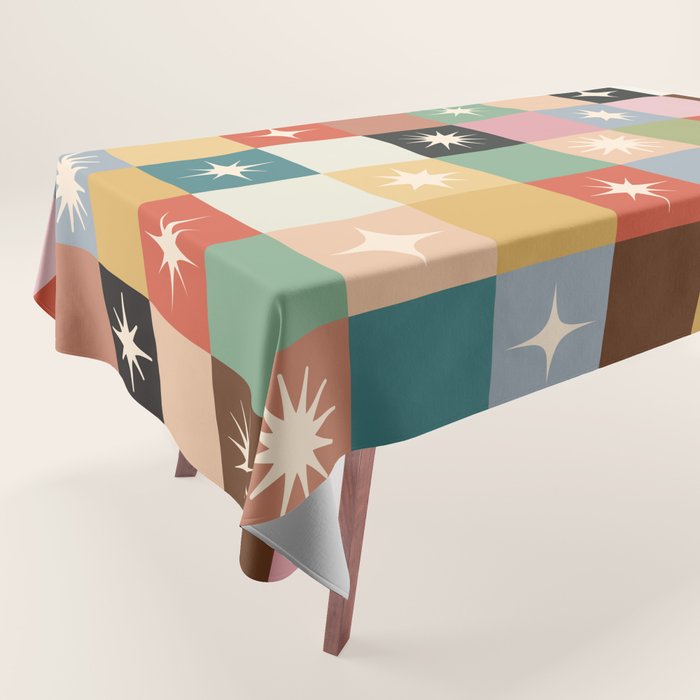 Retro Festive Sparkle Checker  Tablecloth Gallery Image 1
