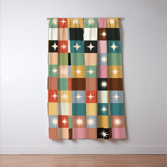 Retro Festive Sparkle Checker  Window Curtain Gallery Image 3