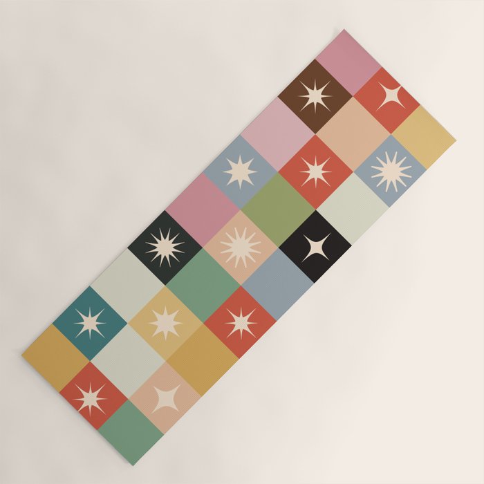 Retro Festive Sparkle Checker  Yoga Mat Gallery Image 1