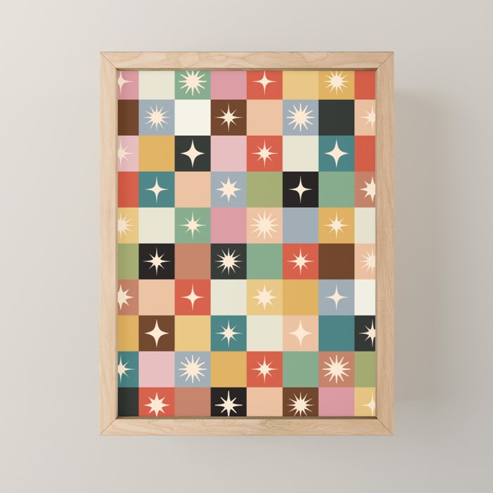 Retro Festive Sparkle Checker  Mini Art Print Gallery Image 1
