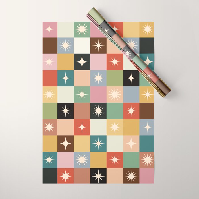 Retro Festive Sparkle Checker  Wrapping Paper Gallery Image 1