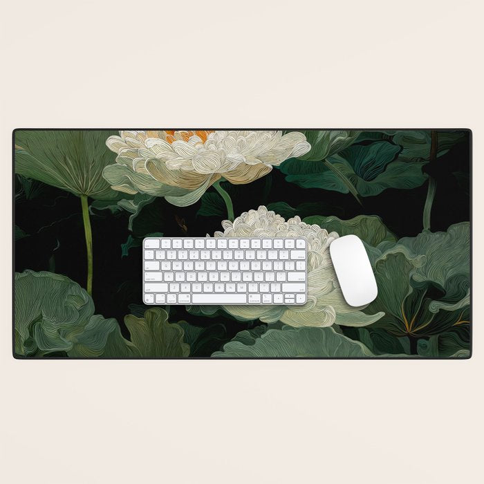 Floral Japandi Wall Art Lotus Flower Print Japanese Wall Art Sage Green Poster Wabi Sabi Painting Desk Mat Gallery Image 1