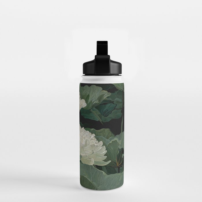 Floral Japandi Wall Art Lotus Flower Print Japanese Wall Art Sage Green Poster Wabi Sabi Painting Water Bottle Gallery Image 2