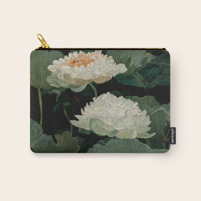 Floral Japandi Wall Art Lotus Flower Print Japanese Wall Art Sage Green Poster Wabi Sabi Painting Carry All Pouch Gallery Image 1