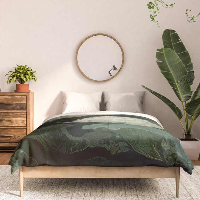 Floral Japandi Wall Art Lotus Flower Print Japanese Wall Art Sage Green Poster Wabi Sabi Painting Comforter Gallery Image 3