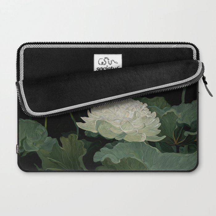 Floral Japandi Wall Art Lotus Flower Print Japanese Wall Art Sage Green Poster Wabi Sabi Painting Laptop Sleeve Gallery Image 2