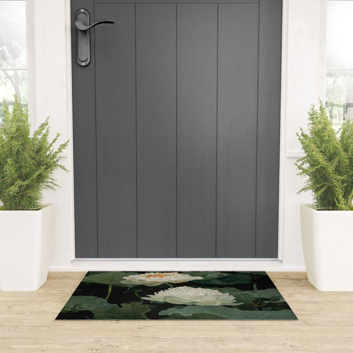 Floral Japandi Wall Art Lotus Flower Print Japanese Wall Art Sage Green Poster Wabi Sabi Painting Welcome Mat Gallery Image 3
