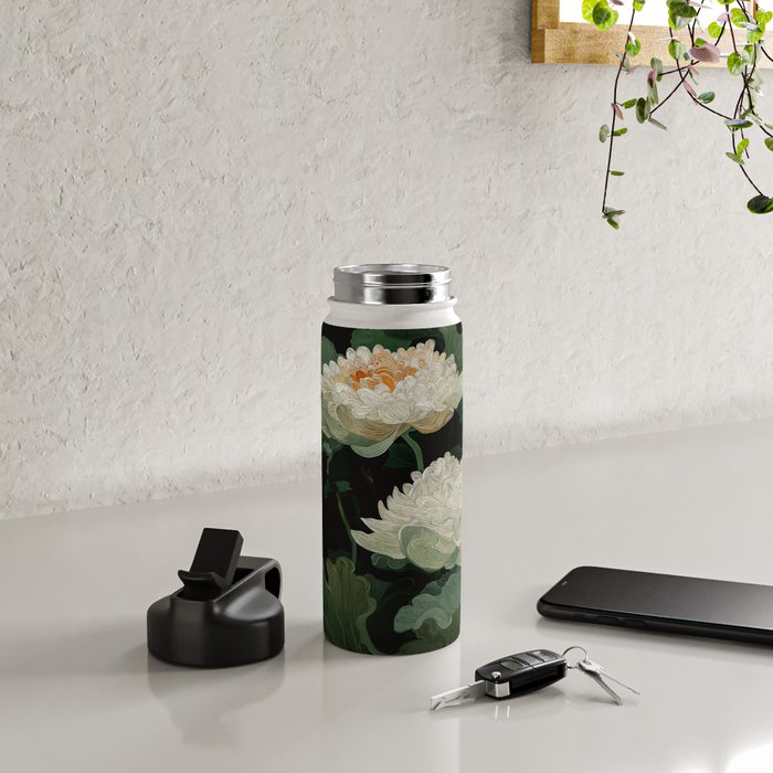 Floral Japandi Wall Art Lotus Flower Print Japanese Wall Art Sage Green Poster Wabi Sabi Painting Water Bottle Gallery Image 4