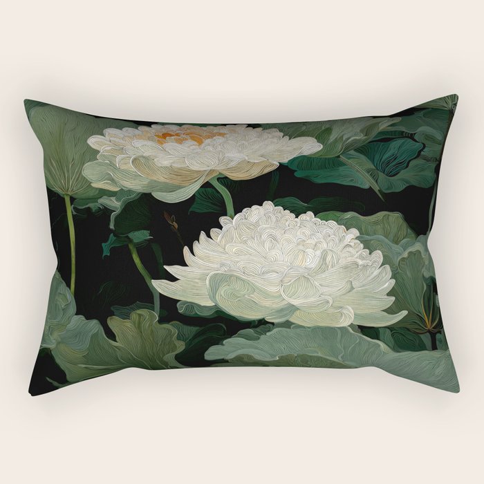 Floral Japandi Wall Art Lotus Flower Print Japanese Wall Art Sage Green Poster Wabi Sabi Painting Rectangular Pillow Gallery Image 2