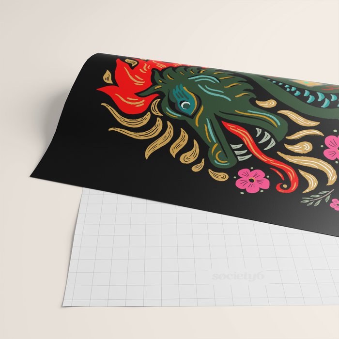 Dragon - Red, Black, Green Wrapping Paper Gallery Image 2
