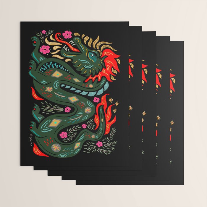 Dragon - Red, Black, Green Wrapping Paper Gallery Image 3