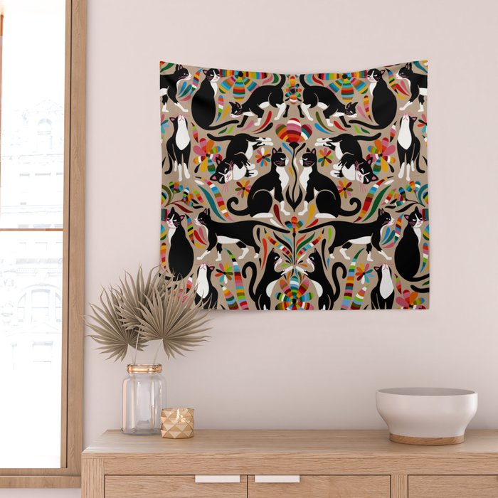Otomi Cats - Rainbow & Tan Wall Tapestry Gallery Image 2