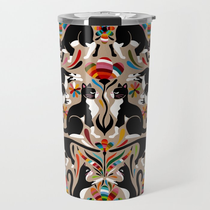 Otomi Cats - Rainbow & Tan Travel Mug Gallery Image 1