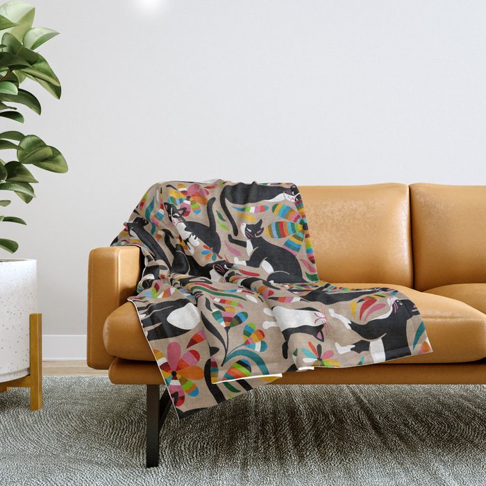 Otomi Cats - Rainbow & Tan Throw Blanket Gallery Image 1