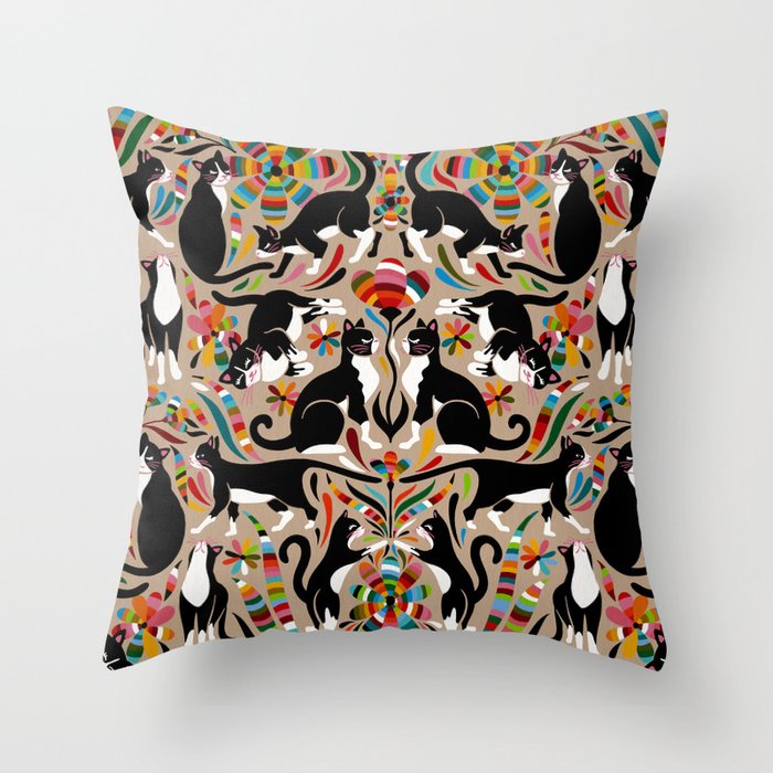 Otomi Cats - Rainbow & Tan Throw Pillow Gallery Image 6
