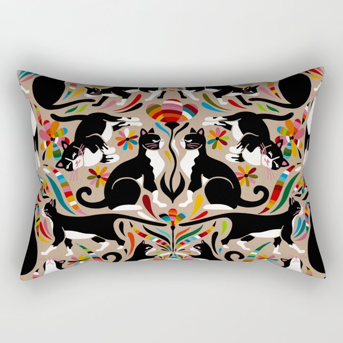 Otomi Cats - Rainbow & Tan Rectangular Pillow Gallery Image 2