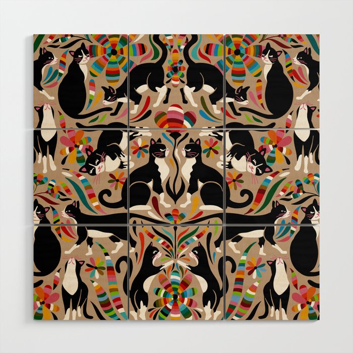 Otomi Cats - Rainbow & Tan Wood Wall Art Gallery Image 1