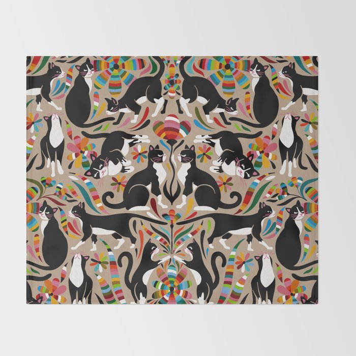 Otomi Cats - Rainbow & Tan Throw Blanket Gallery Image 2