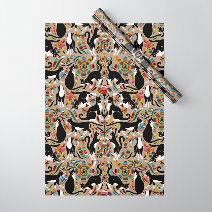 Otomi Cats - Rainbow & Tan Wrapping Paper Gallery Image 1