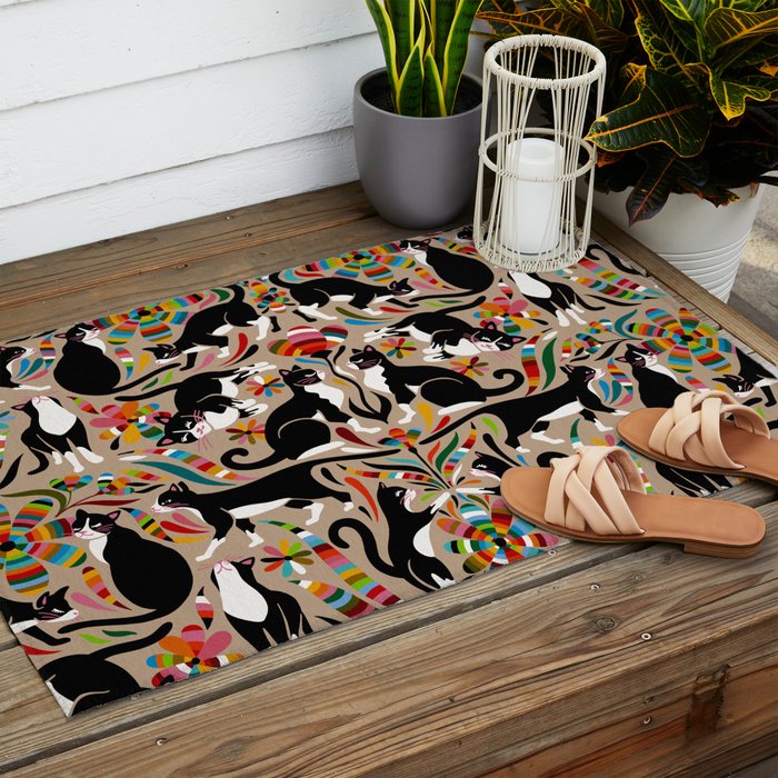 Otomi Cats - Rainbow & Tan Outdoor Rug Gallery Image 2