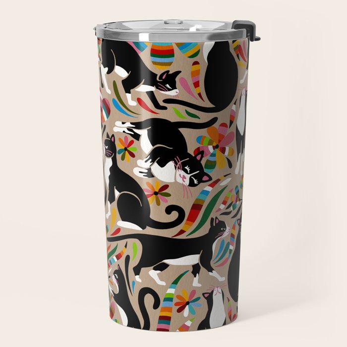 Otomi Cats - Rainbow & Tan Travel Mug Gallery Image 2