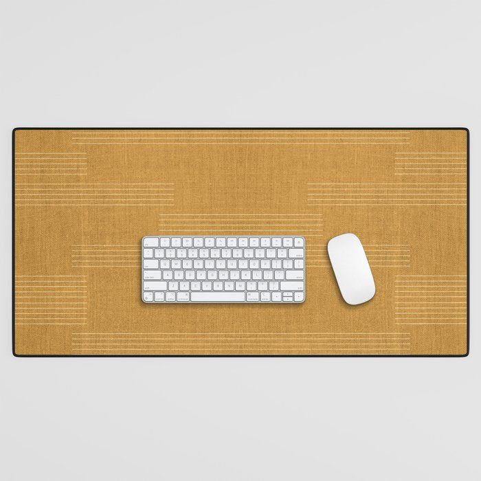 Minimal, Fine Stripe, Pattern, in Yellow Desk Mat Gallery Image 1
