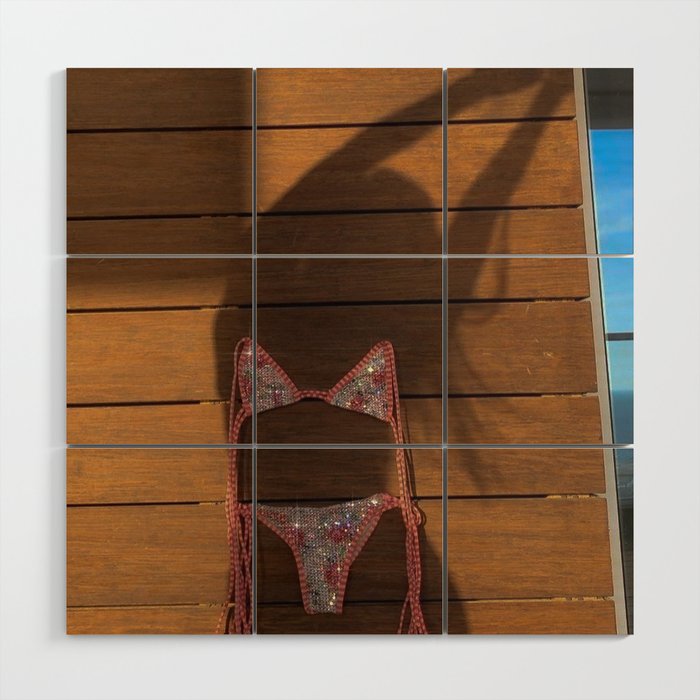 DANCING WITH THE SHADOW | collage | swim | summer | pink | girl | collage | hot | weekend | bling Wood Wall Art Gallery Image 1