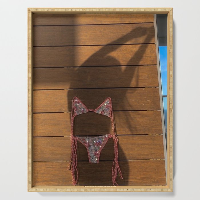 DANCING WITH THE SHADOW | collage | swim | summer | pink | girl | collage | hot | weekend | bling Serving Tray Gallery Image 1